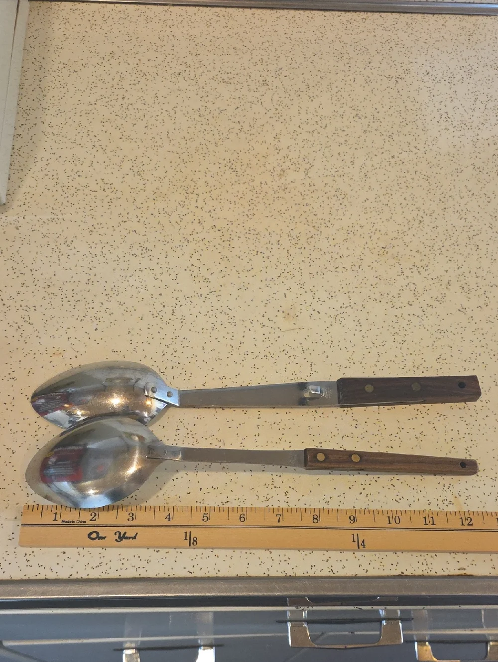 Vernco Japan VTG Stainless Serving Spoons Wood Handles 12